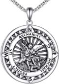wholesale 925 Sterling Silver Archangel Michael Pendant Necklace  Religious Protection Jewelry for Men Women 47cm Chain Length-0-0
