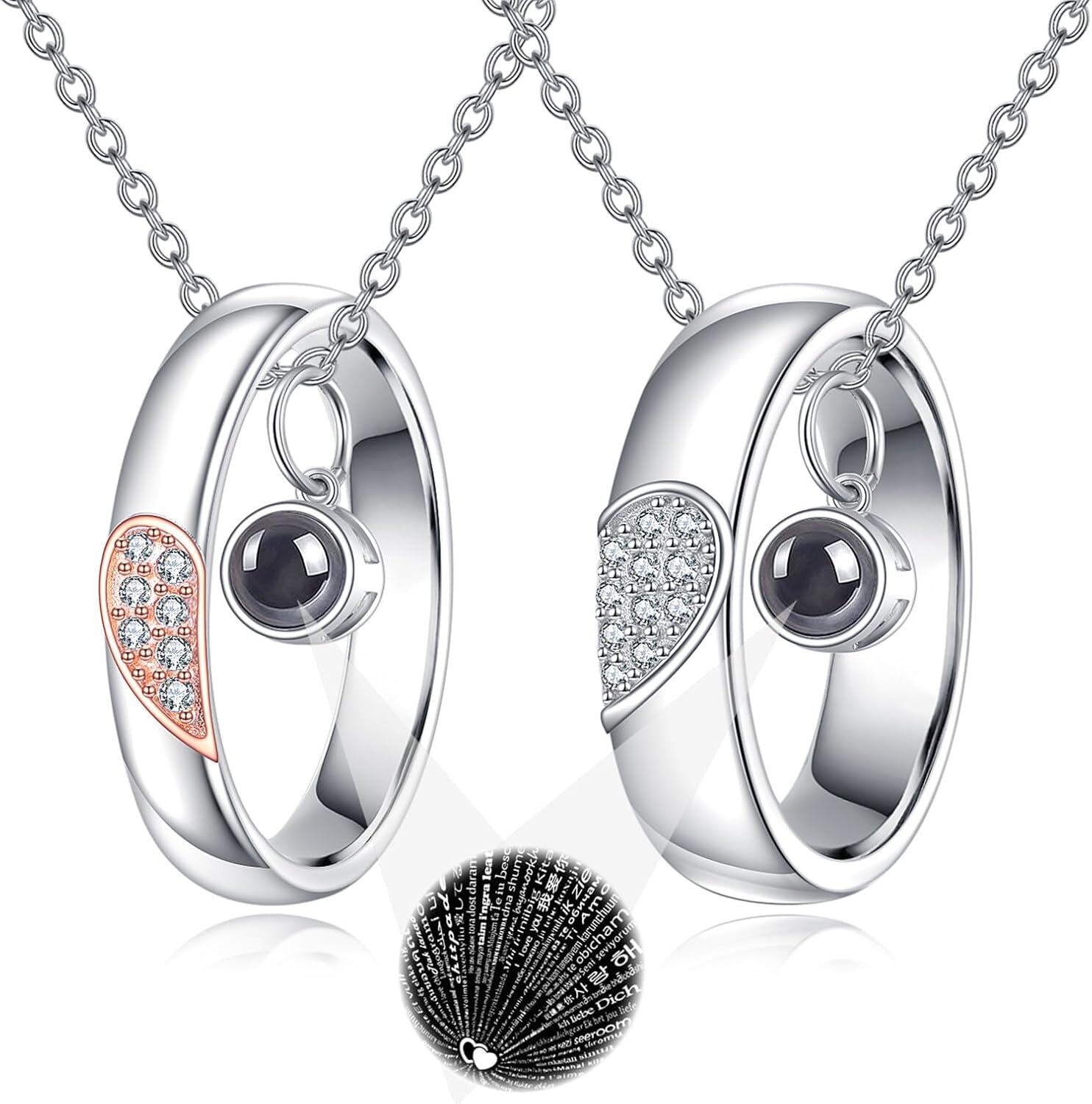 Sterling Silver Couples BFF Necklace w Cross Yin Yang Sun Moon Mountain Wave Pendant-0-0