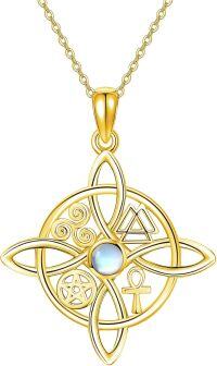 wholesale Sterling Silver Celtic Cross Witches Knot Pendant Necklace Amulet Gift-A-Moonstone(Yellow Gold Plated)-A-Moonstone(Yellow Gold Plated)