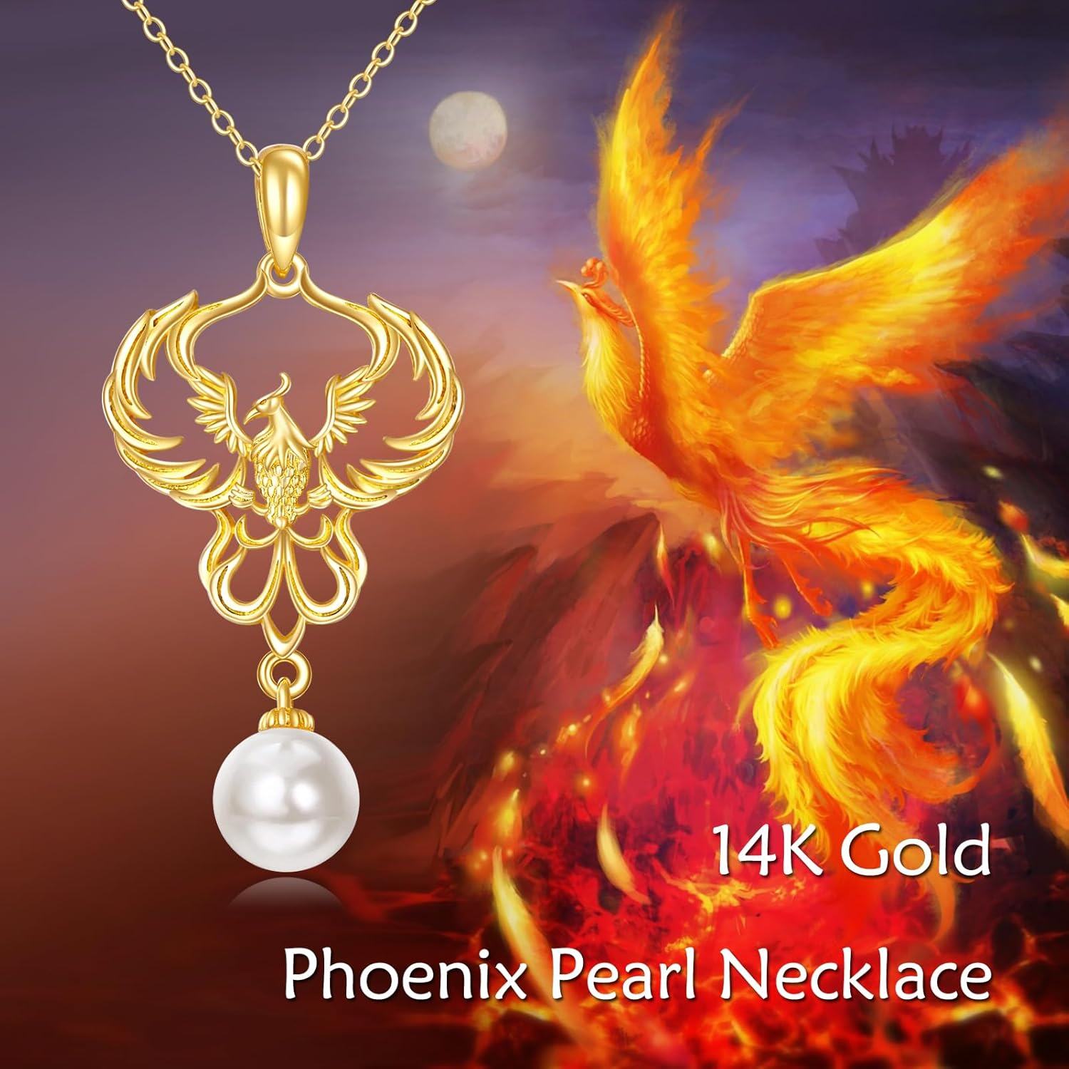 14K Gold Phoenix Pendant Necklace Bird of New Beginnings Nirvana Rebirth Jewelry Gift for Women-0-5