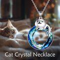 wholesale 925 Sterling Silver Blue Cat Pendant Necklace with Swarovski Crystals for Women-0-1