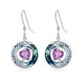 wholesale 925 Sterling Silver Purple Heart & Blue Swarovski Crystals Round Drop Earrings for Women-0-49