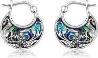 wholesale 925 Sterling Silver Abalone Shell Floral Hoop Earrings - Trendy Birthday Gifts for Her-flower earrings