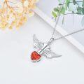 wholesale 925 Sterling Silver Red Crystal Heart Angel Wing Cross Guardian Angel Pendant Necklace Jewelry-0-2