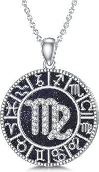 wholesale Sterling Silver Blue Sandstone 12 Zodiac Constellation Necklace for Women Men-6.Virgo（8.23-9.22）