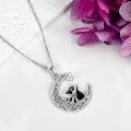 wholesale 925 Sterling Silver Black Enamel Raccoon on Crescent Moon Star Charm Pendant Necklace-0-3