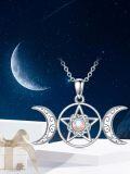 wholesale 925 Sterling Silver Moon & Star Pentagram Opalite Gemstone Necklace for Women Girls-0-5