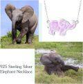 wholesale 925 Sterling Silver Pink Fire Opal Elephant Pendant Necklace Luck Charm s for Women-0-5