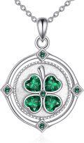 wholesale 925 Sterling Silver Green Crystal Four-Leaf Clover Pendant Necklace Lucky Charm s for Women Girls-0-0