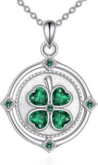wholesale 925 Sterling Silver Green Crystal Four-Leaf Clover Pendant Necklace Lucky Charm s for Women Girls-clover
