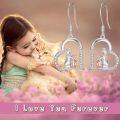 wholesale 925 Sterling Silver Heart-Shaped Girl and Cat Drop Earrings for Women-0-1