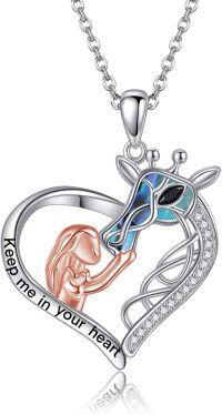 wholesale 925 Sterling Silver Heart Pendant with Giraffe and Girl Keepsake Necklace for Women-Giraffe