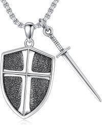 wholesale 925 Sterling Silver  Knight's Templar Cross and Sword Pendant Necklace  with Chain-Sword & Shield B