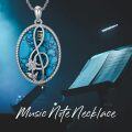 wholesale 925 Sterling Silver Turquoise Stone Musical Note Pendant Necklace with Chain - Music  for Him Her-0-3