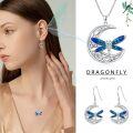 wholesale 925 Sterling Silver Blue Enamel Celtic Dragonfly Moonstone Pendant Necklace-0-4