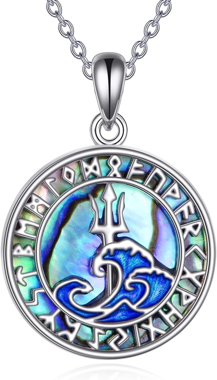 Sterling Silver Moonstone Caduceus Trident Asclepius Nurse Pendant Necklace-0-0