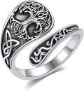 wholesale Sterling Silver Spoon Rings Hummingbird Shark Daisy Tree of Life Dragonfly Witches Knot Sea Turtle Adjustable Thumb Rings for Women Mother Birthday Gifts-0-0