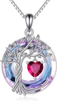 wholesale Sterling Silver Crystal Tree of Life Necklace for Women-07-Jul-Ruby