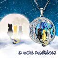 wholesale 925 Sterling Silver Abalone Shell Celtic Cat on the Moon Necklace for Women Birthday Christmas s-0-3