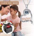 wholesale 18K White Gold Plated Silver & Moissanite 100 Languages I Love You Projection Heart Necklace for Mom-0-4