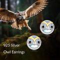 wholesale 925 Sterling Silver Moonstone Owl Stud Earrings for Women - Blue and Black Eyes-0-5