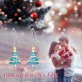 wholesale 925 Sterling Silver Christmas Tree Turquoise Stone Drop Earrings with Gold Stars and Red Bows-0-4