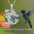 wholesale 925 Sterling Silver Tree of Life Hummingbird Pendant Necklace with Blue Crystal Memorial Keepsake Jewelry for Women-0-1