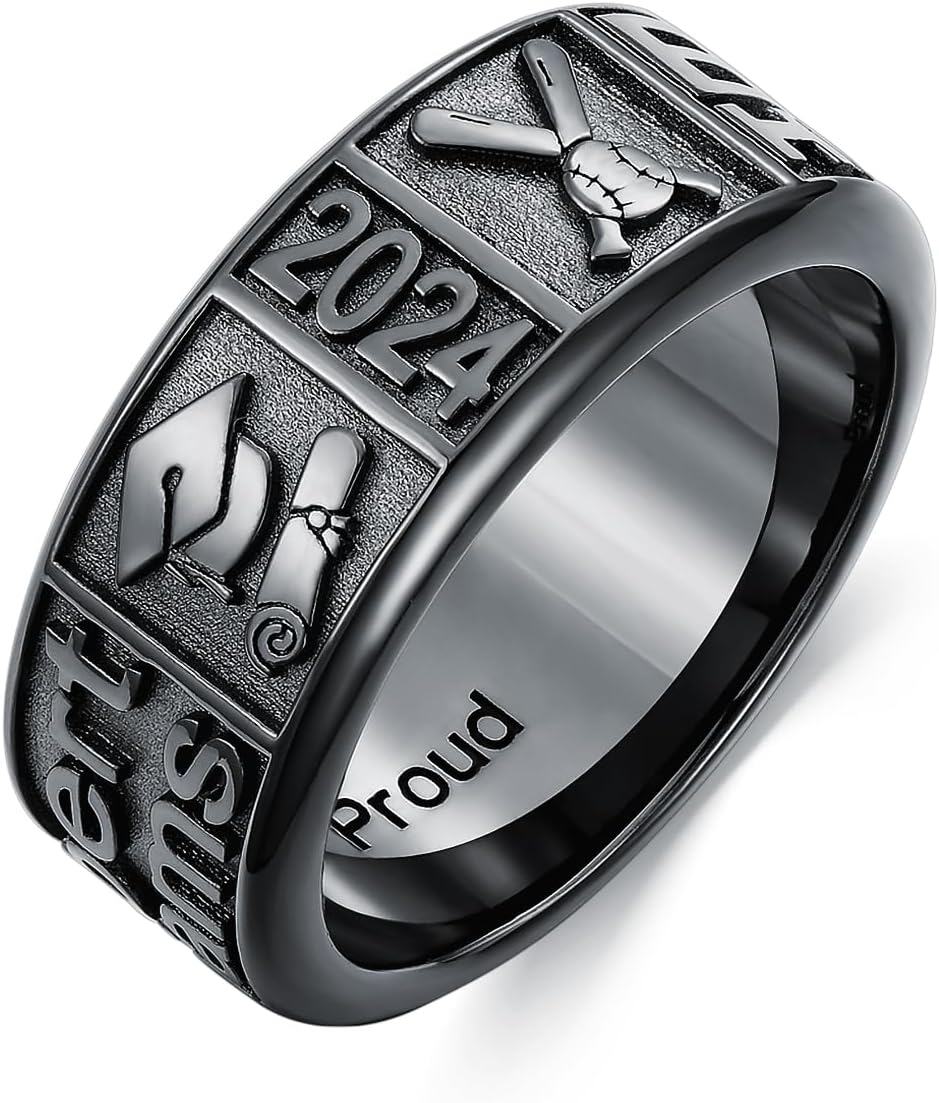 Sterling Silver 0 1 2 3 Gem Men s Graduation Class Ring 4 5 6 7 9 5mm-Width 9.5mm-No gems-Two Pattern # 3