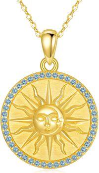 wholesale 925 Sterling Silver Gold Plated Sun Coin Necklace for Women with Birthstone Celestial Jewelry Gift-03-March