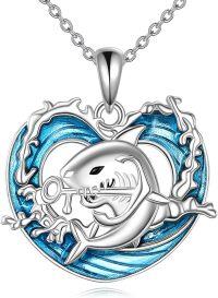 wholesale 925 Sterling Silver Shark Heart Wave Pendant Necklace for Women-Animal necklace-shark