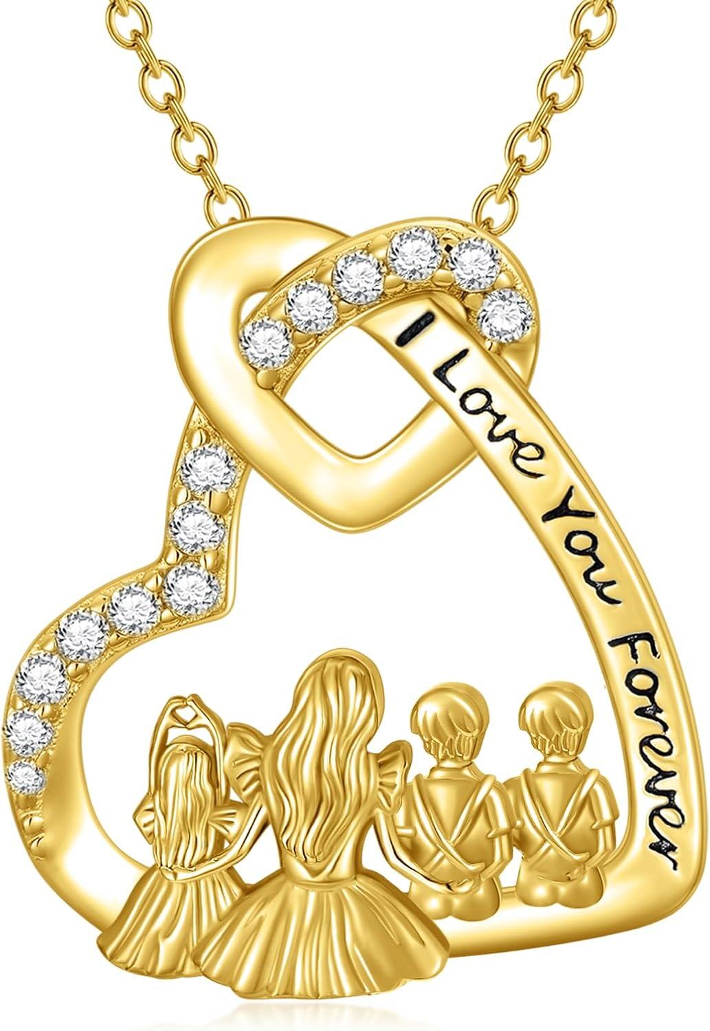Sterling Silver 14K Gold Plated Mother Father Daughter Son Necklace Mother s Day Gift-0-0