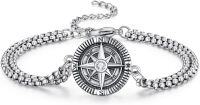 wholesale 925 Sterling Silver &  Compass Bracelet for Men - Lucky Travel Symbol Gift for Dad, Husband, Son - 18mm, Hypoallergenic, Tarnish Resistant-8-Compass C