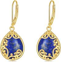 wholesale Sterling Silver Moonstone Moss Agate Lapis Larimar Emerald Peridot Opal Dangle Earrings-Lapis Lazuli