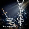 wholesale 925 Sterling Silver Snake Sword Cross Pendant Necklace  for Men & Women Gothic Religious Jewelry Baptism Gift-0-5