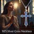 wholesale 925 Sterling Silver Blue Topaz December Birthstone Cross Necklace for Women-0-5