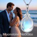 wholesale 925 Sterling Silver Blue Moonstone Teardrop Heart Pendant Necklace for Women-0-2