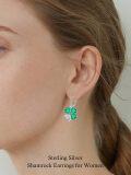 wholesale 925 Sterling Silver Green Enamel Four-Leaf Clover Dangle Earrings for Women-0-2