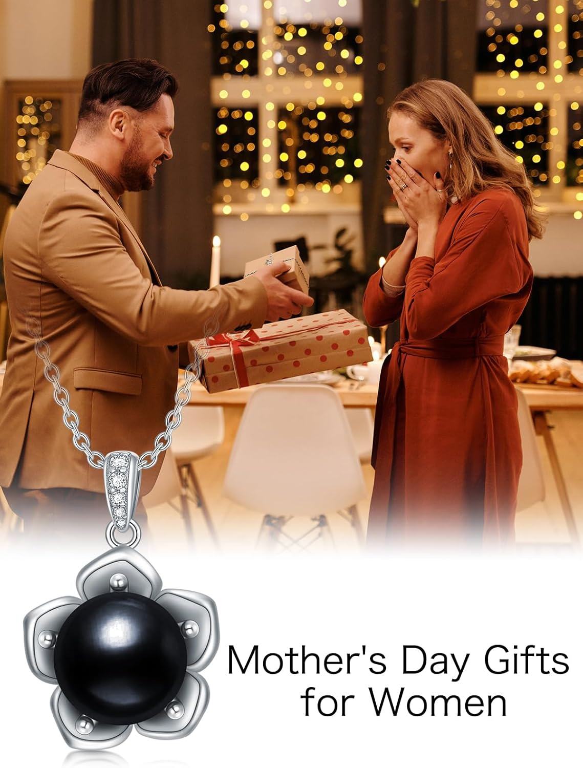 wholesale 925 Sterling Silver Flower-Shaped Black Freshwater Pearl Pendant Necklace with Cubic Zirconia Accents-0-3