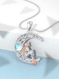 wholesale 925 Sterling Silver Moon Mermaid Pendant with Opal Stone Necklace s for Women-0-4