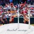 wholesale 925 Sterling Silver Baseball Drop Earrings with Red Stitching and Long Bar Pendant-0-5