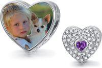 wholesale 925 Sterling Silver Aquamarine Synthetic Birthstone Photo Charm for Pets & Family - Customizable Gift for Mother, Father, Friends-Feburary