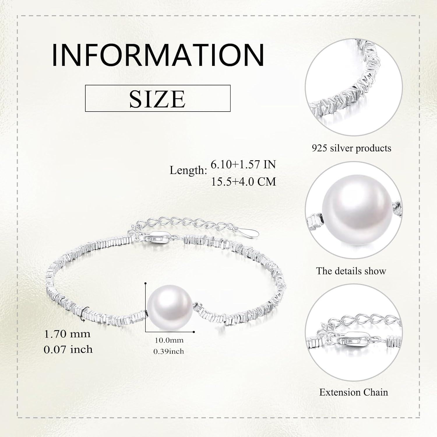 wholesale 925 Sterling Silver 10mm Freshwater Pearl Adjustable Bracelet Gift for Women-0-2