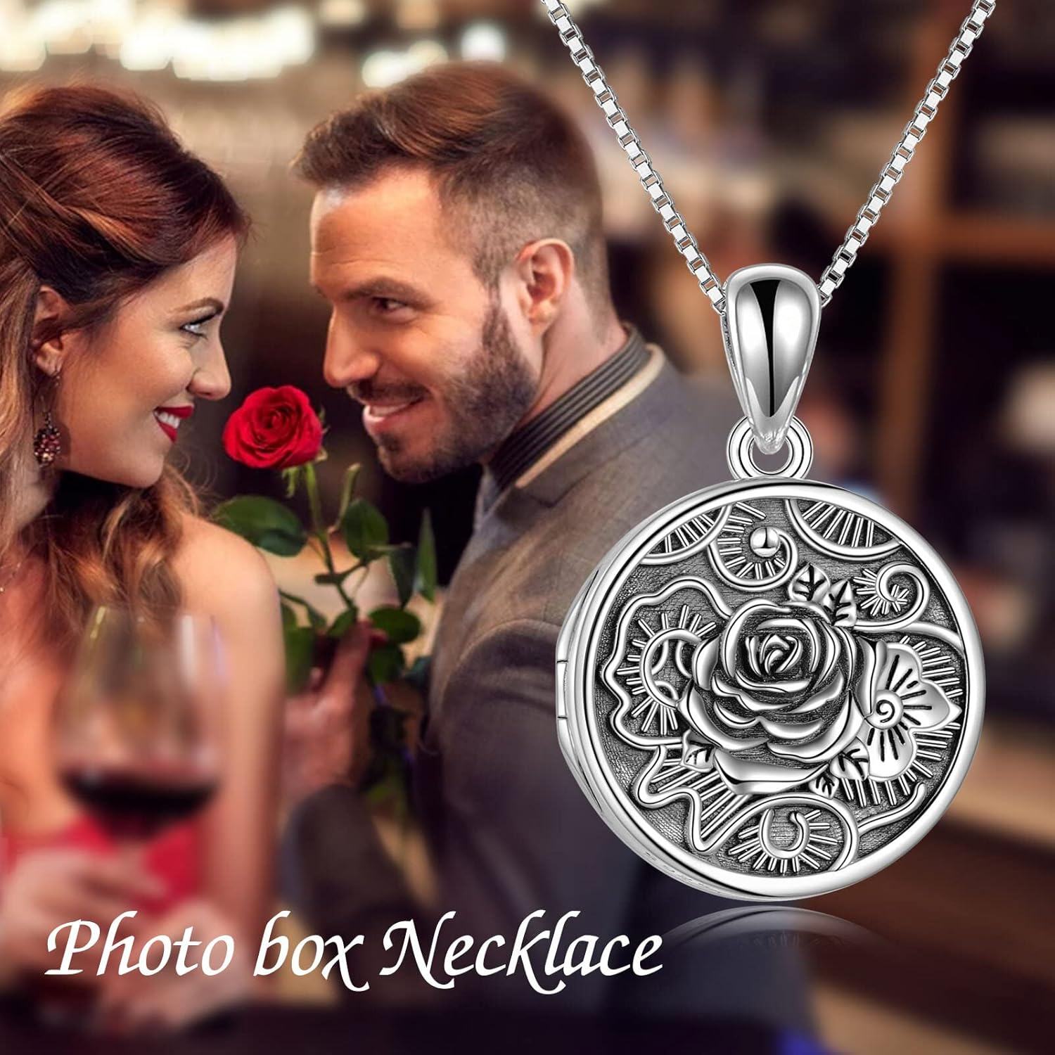 Sterling Silver Rose Tree of Life Locket Necklace for Women Men Photo Pendant Fathers Day Birthday Anniversary Christmas Gifts-0-5