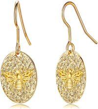 wholesale Gold 925 Sterling Silver Honeybee Drop Earrings for Women - Unique Gift Idea-Bee Coin