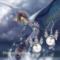 wholesale 925 Sterling Silver Pearl Dragon Earrings with Wings and Tail Design - Vintage Style Drop Jewelry for Women-0-1
