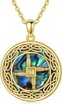 wholesale Sterling Silver St Brigid Cross Necklace with Celtic Knot Amulet-Gold