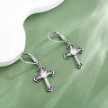 wholesale 925 Sterling Silver Cross CZ Leverback Drop Earrings-0-3