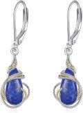 wholesale 925 Sterling Silver Lapis Lazuli Teardrop Dangle Leverback Earrings for Women and Girls-0-0
