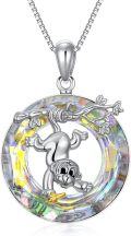 wholesale 925 Sterling Silver Monkey Pendant Necklace with Rainbow Crystal Gemstone and Branch Design - Gifts for Women & Girls-0-0