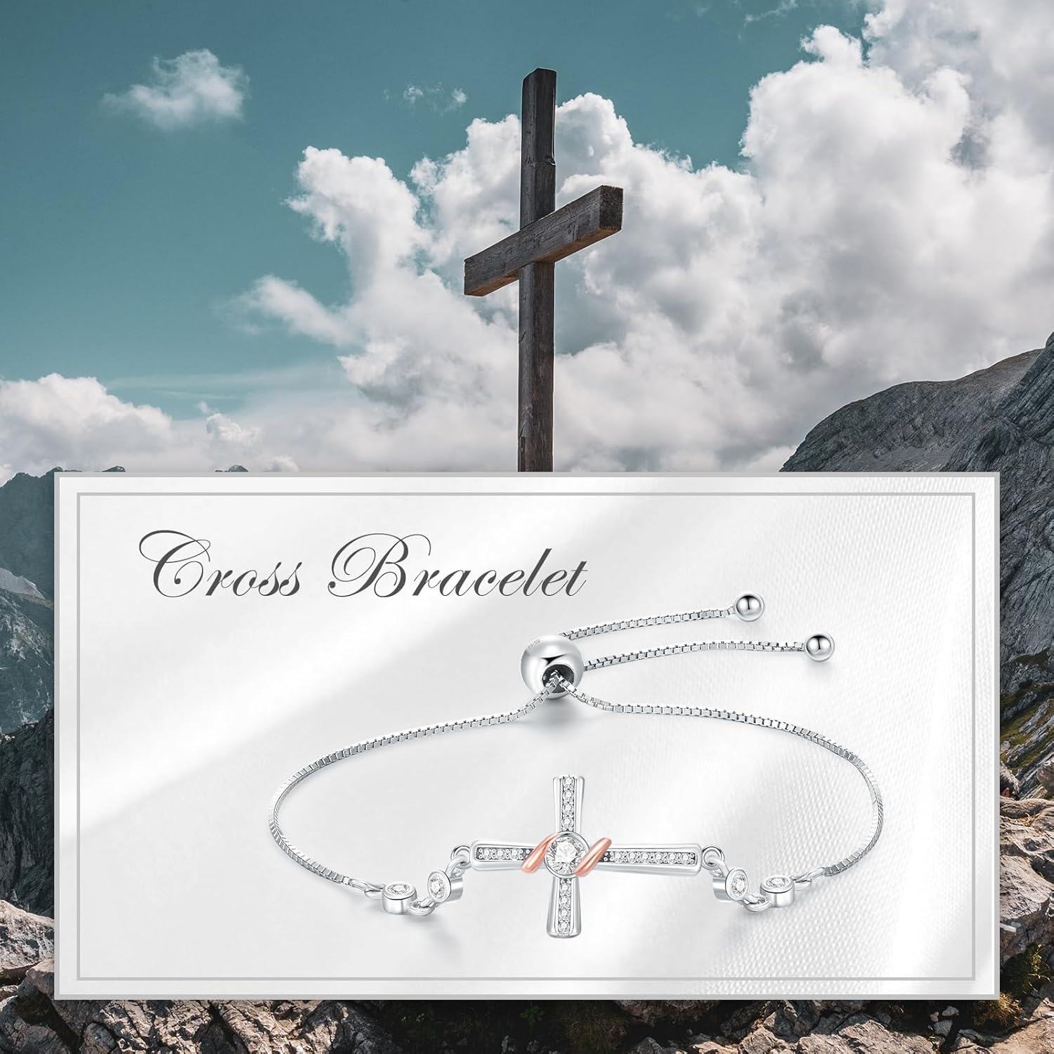 wholesale 925 Sterling Silver Cross CZ Adjustable Bangle Bracelet Gift for Women-0-5